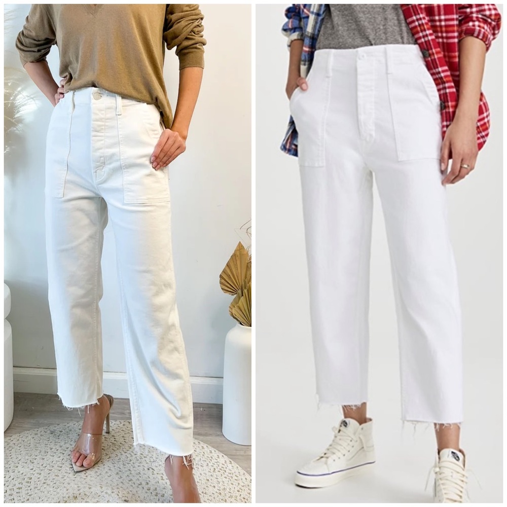 Mother Patch Pocket Private Ankle Fray Jeans White Size 25